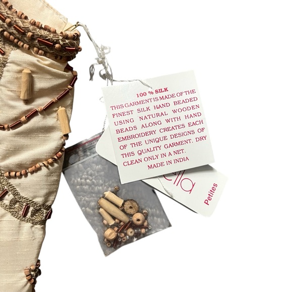 NWT Rafaella 100% Silk Embroidered Cream and Brown Vest Size M (2) - Picture 2 of 6